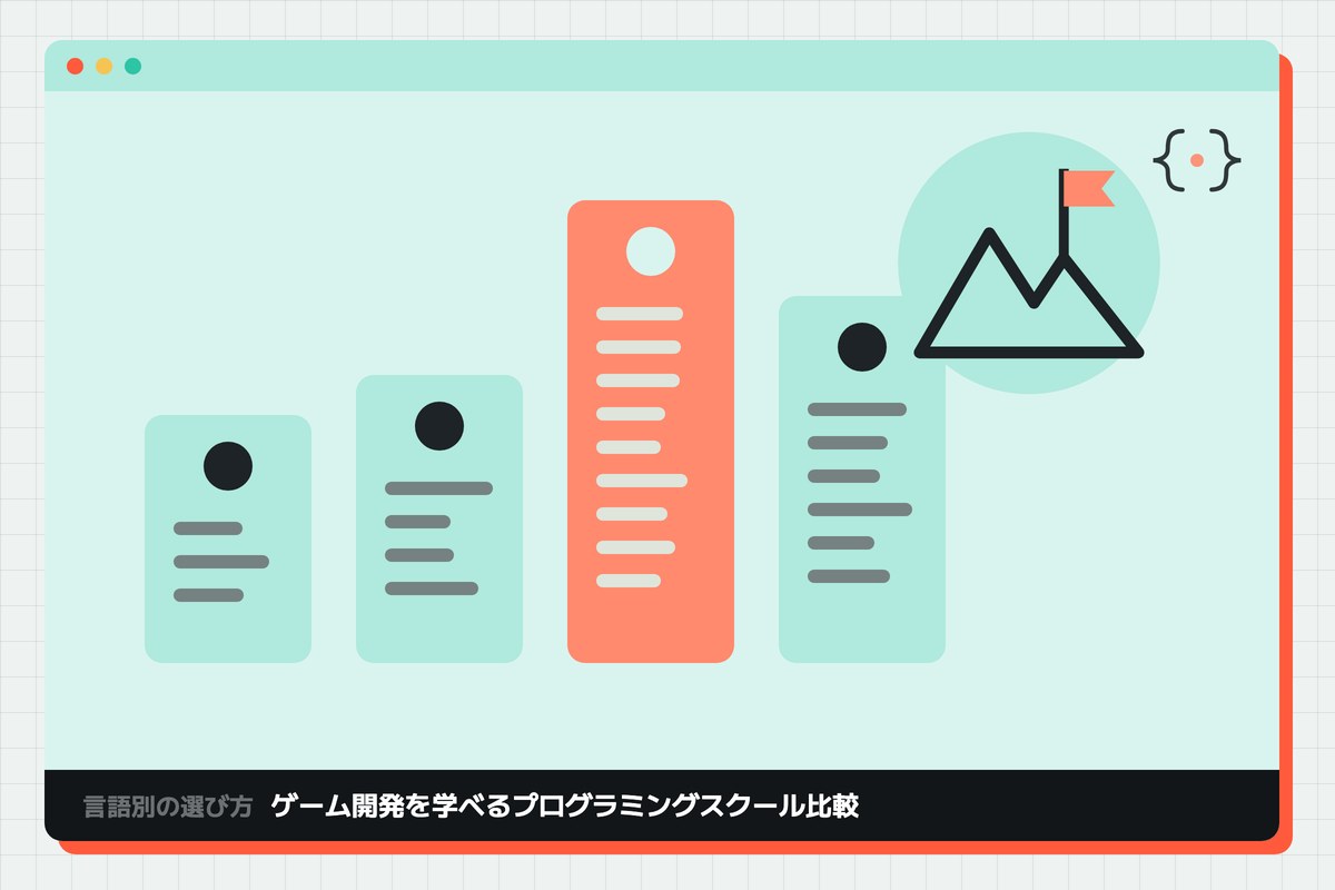 game-dev-school-hikakuの記事のアイキャッチ(エディタ画面とカテゴリの図柄)